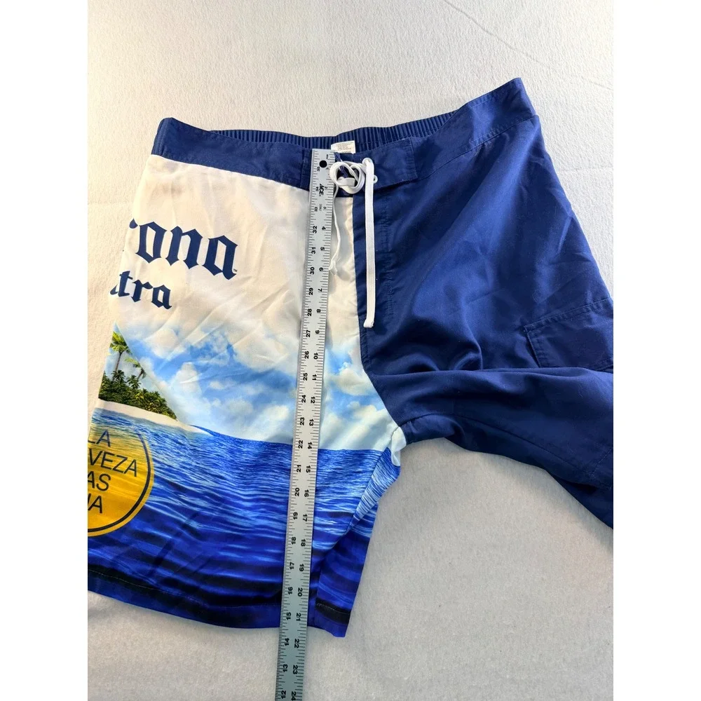 Corona Extra Mens Blue Graphic Beach Tropical Board Shorts Swim Trunks Size 36